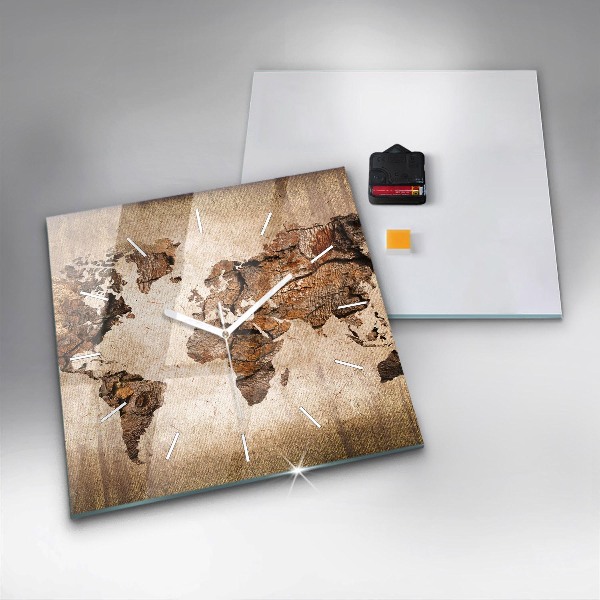 Square wall clock Vintage world map
