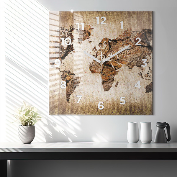 Square wall clock Vintage world map