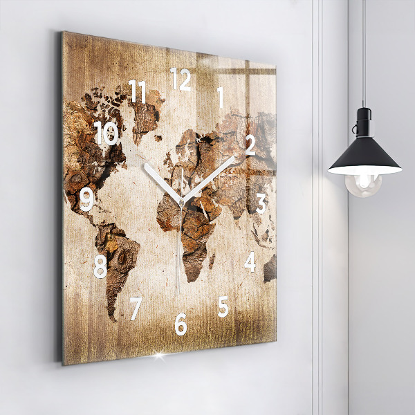 Square wall clock Vintage world map