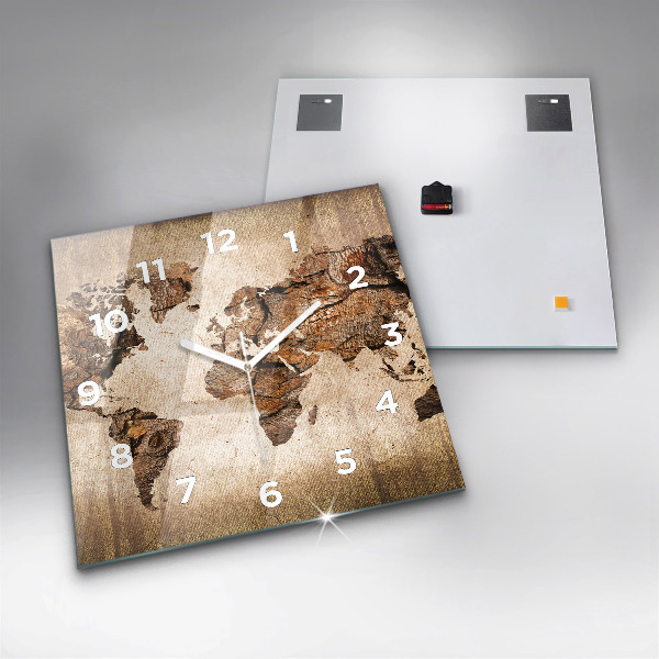 Square wall clock Vintage world map