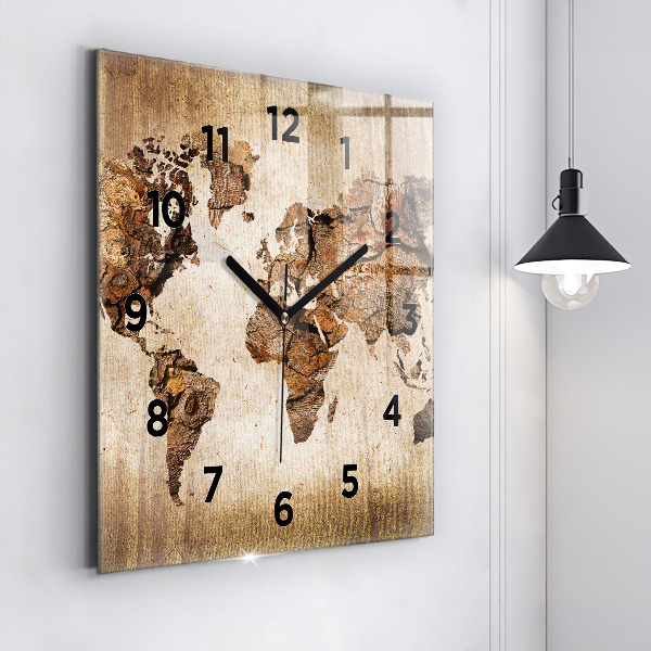 Square wall clock Vintage world map