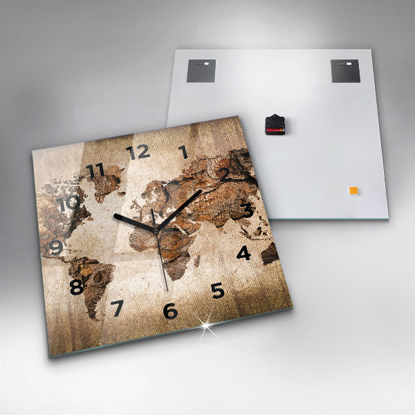 Square wall clock Vintage world map