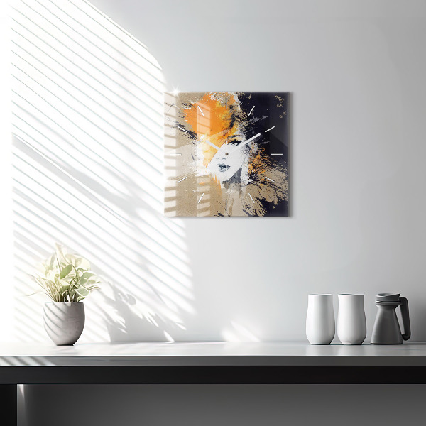 Square wall clock Portrait of a woman abstract