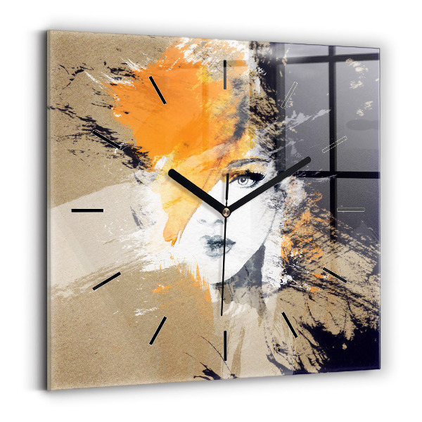 Square wall clock Portrait of a woman abstract
