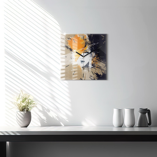 Square wall clock Portrait of a woman abstract