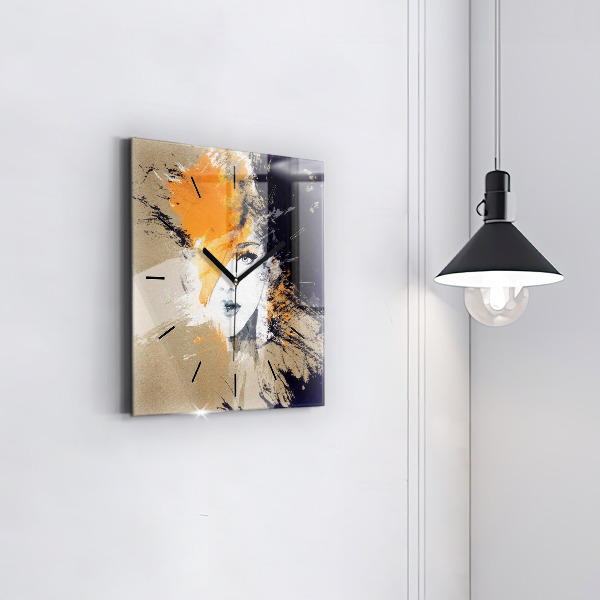 Square wall clock Portrait of a woman abstract