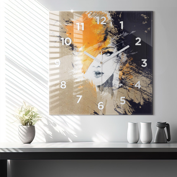Square wall clock Portrait of a woman abstract