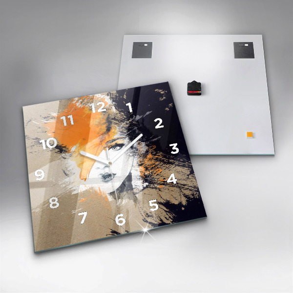 Square wall clock Portrait of a woman abstract