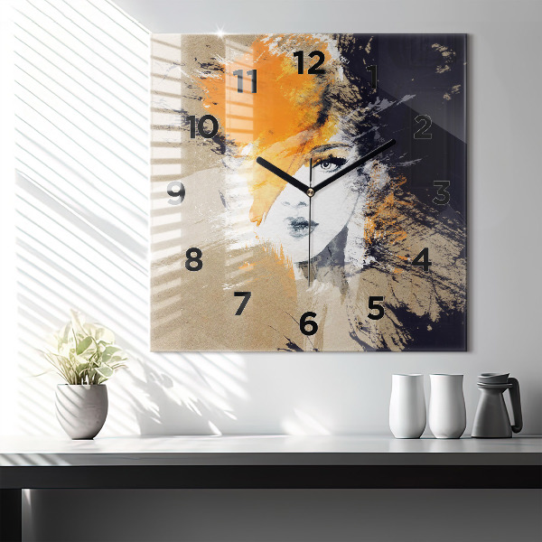 Square wall clock Portrait of a woman abstract