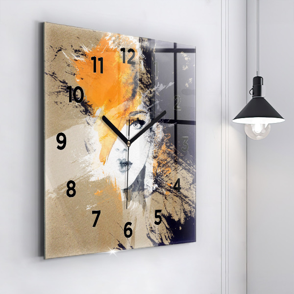 Square wall clock Portrait of a woman abstract