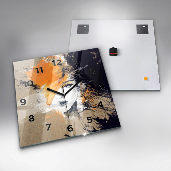 Square wall clock Portrait of a woman abstract