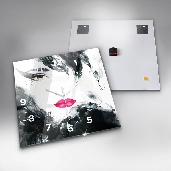Square wall clock Portrait of a woman red lips