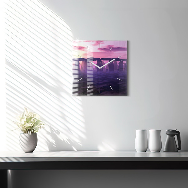 Square wall clock Sunset at Stonehenge