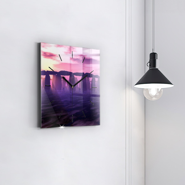 Square wall clock Sunset at Stonehenge