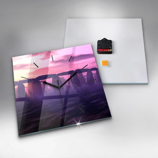 Square wall clock Sunset at Stonehenge