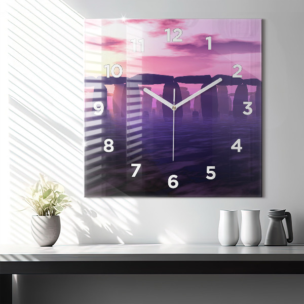 Square wall clock Sunset at Stonehenge
