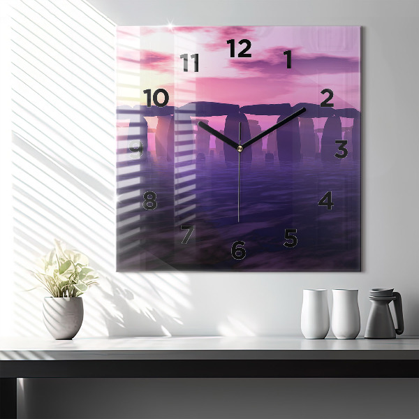 Square wall clock Sunset at Stonehenge