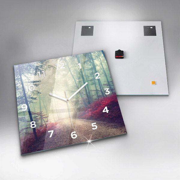 Square wall clock Autumn road Forest Fog