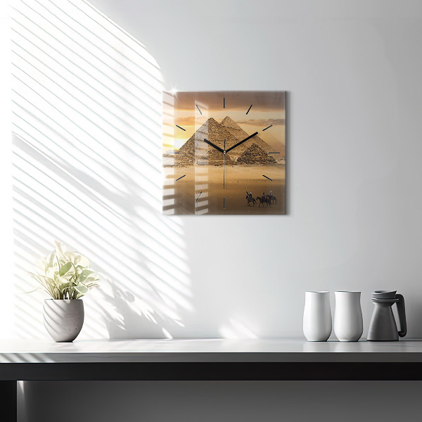 Square wall clock Pyramids and sunset