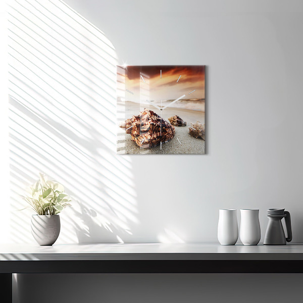 Square wall clock A shell on the beach