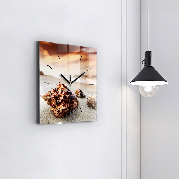 Square wall clock A shell on the beach