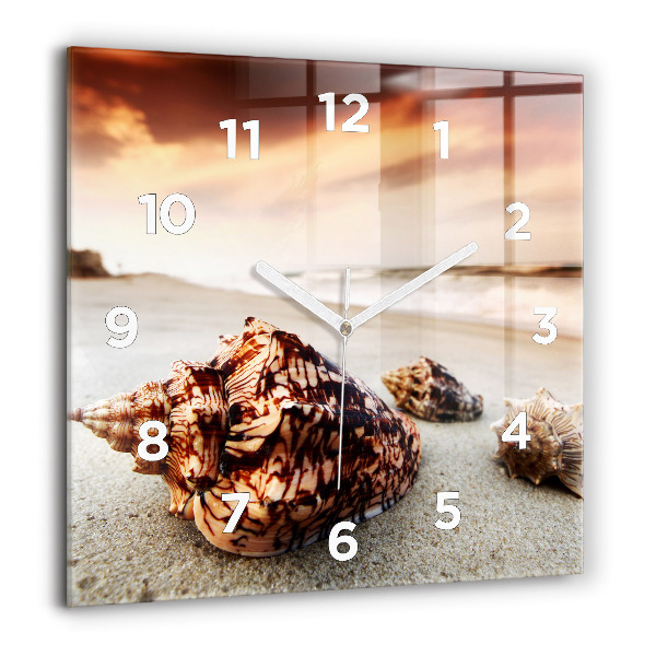 Square wall clock A shell on the beach