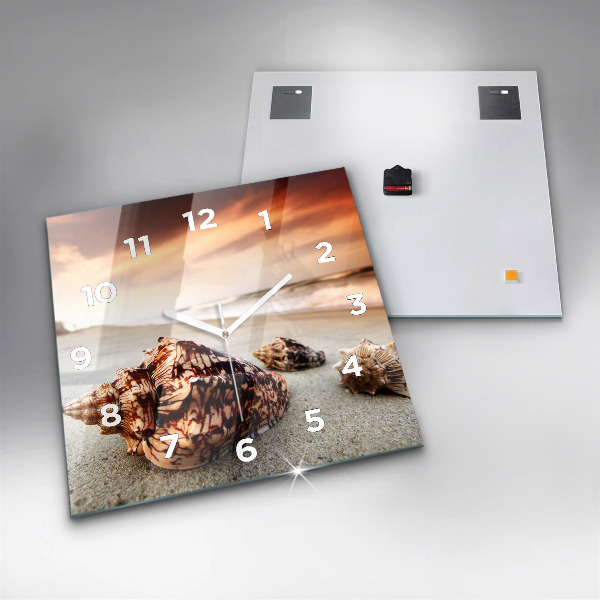 Square wall clock A shell on the beach