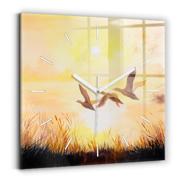 Square wall clock Cranes at sunset