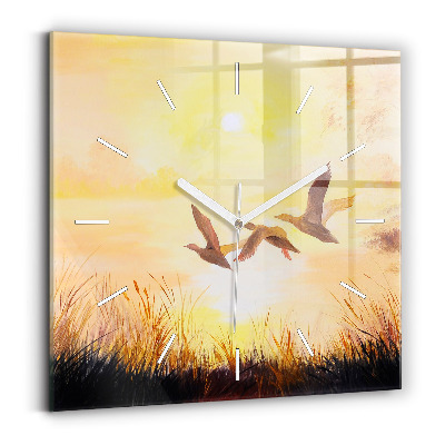Square wall clock Cranes at sunset