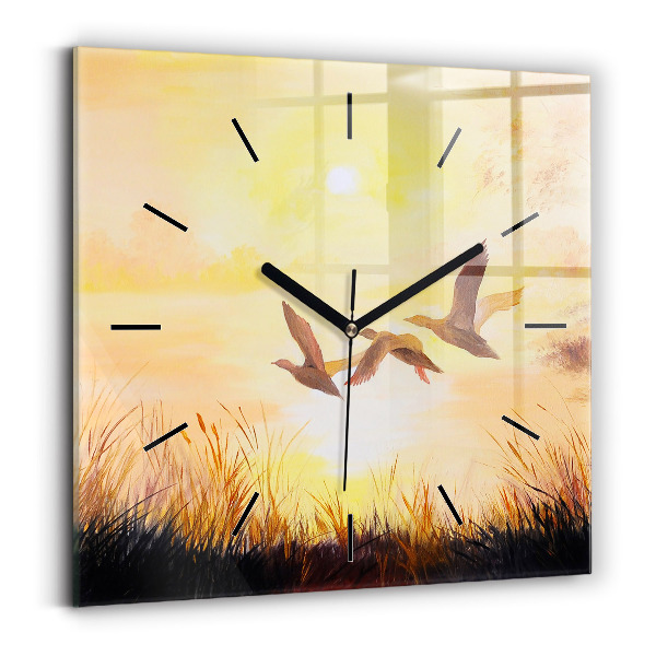 Square wall clock Cranes at sunset