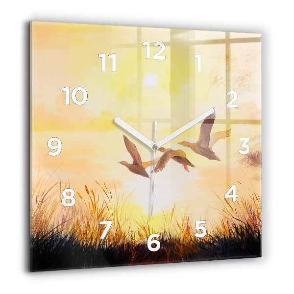 Square wall clock Cranes at sunset