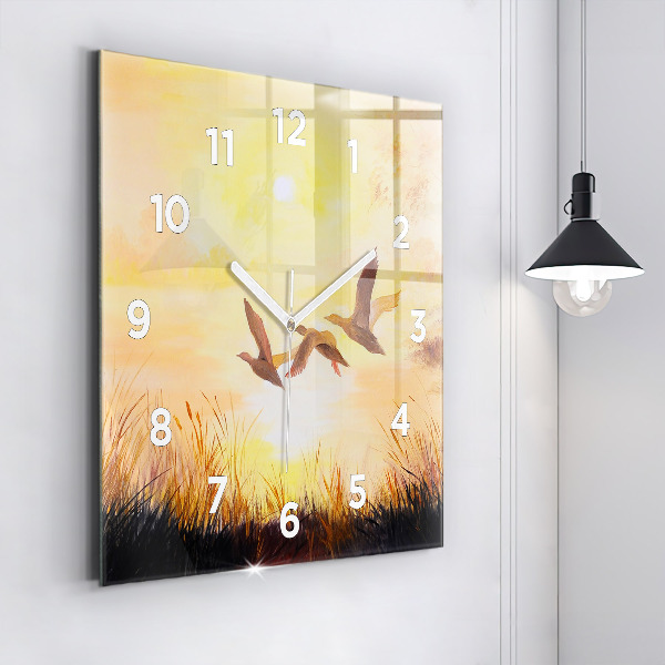 Square wall clock Cranes at sunset