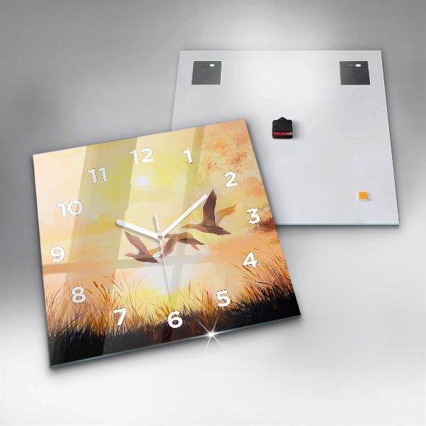 Square wall clock Cranes at sunset