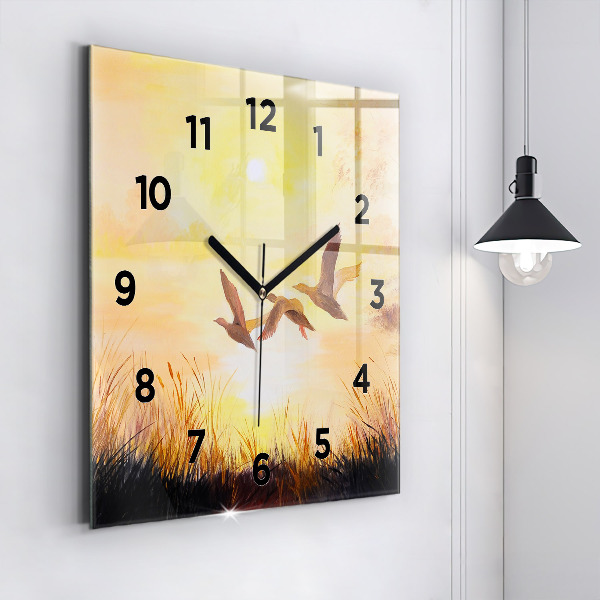 Square wall clock Cranes at sunset