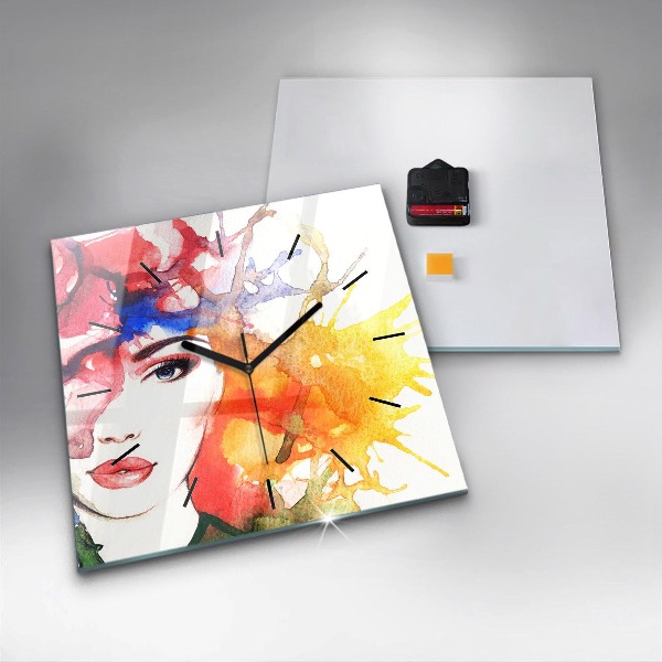 Square wall clock Colorful portrait of a woman