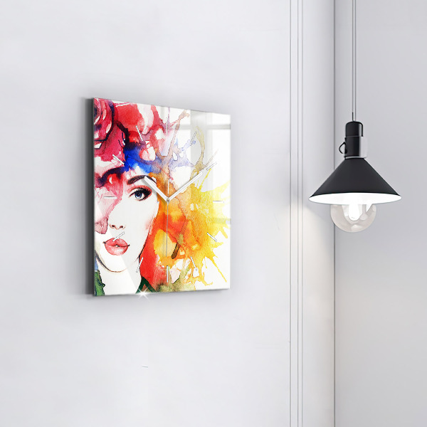 Square wall clock Colorful portrait of a woman