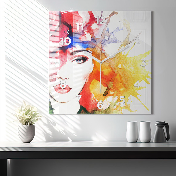 Square wall clock Colorful portrait of a woman
