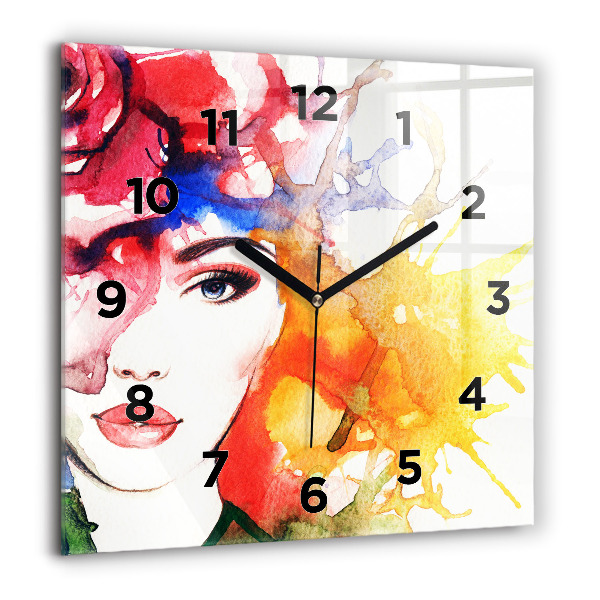 Square wall clock Colorful portrait of a woman