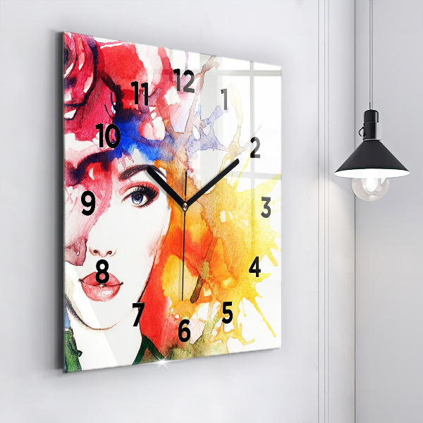 Square wall clock Colorful portrait of a woman