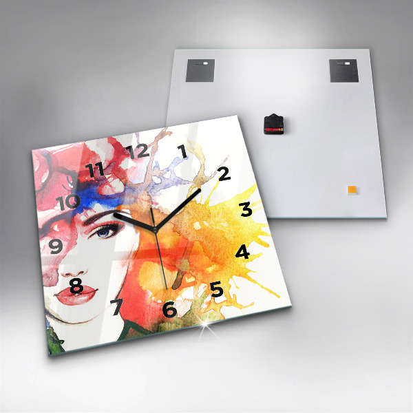 Square wall clock Colorful portrait of a woman