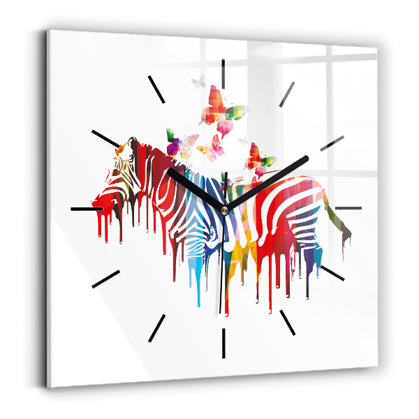 Square wall clock Colorful zebra