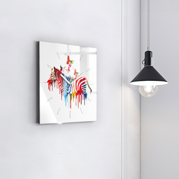 Square wall clock Colorful zebra