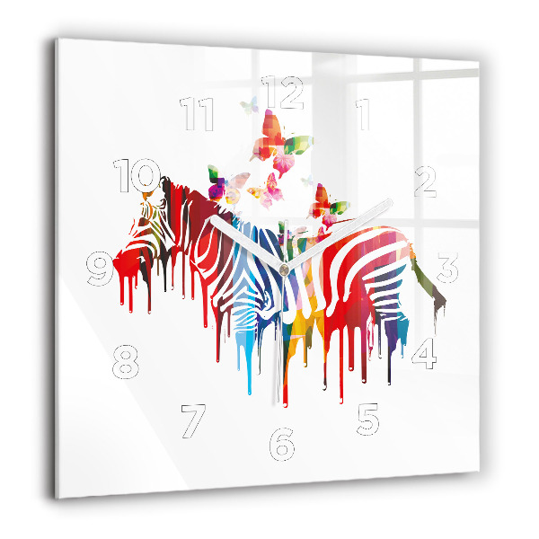 Square wall clock Colorful zebra
