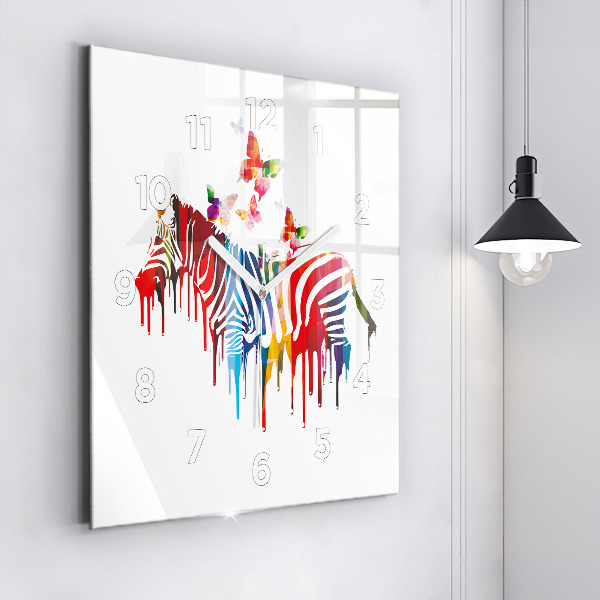 Square wall clock Colorful zebra
