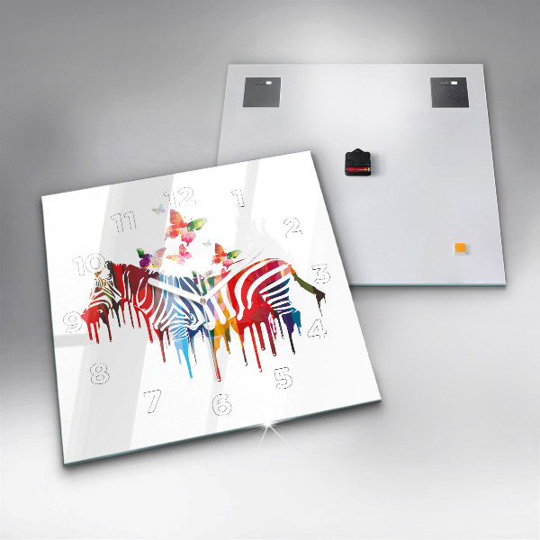 Square wall clock Colorful zebra