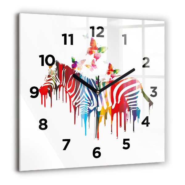 Square wall clock Colorful zebra