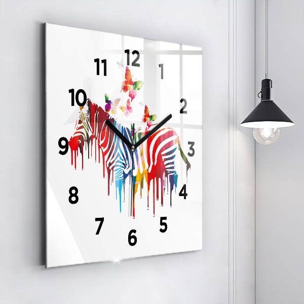 Square wall clock Colorful zebra