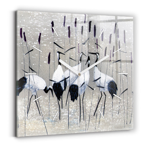 Square wall clock Cranes in the reeds