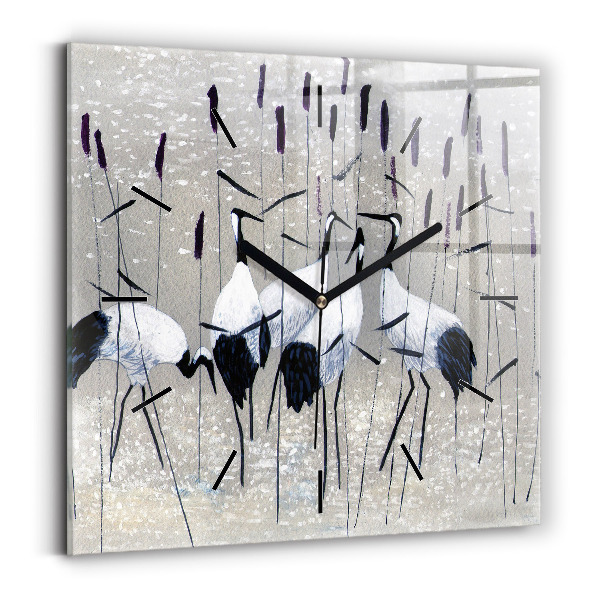 Square wall clock Cranes in the reeds