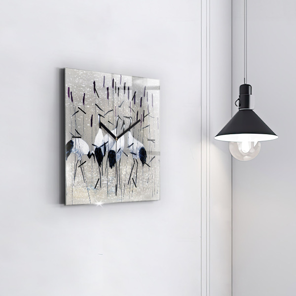 Square wall clock Cranes in the reeds